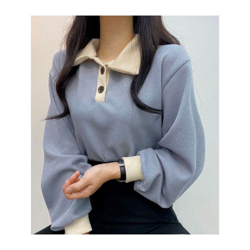 Sweater Wanita Oversize | Collar Girl Sweater Kancing Polos Kerah | Sweater Size M.L.XL | Korean Style