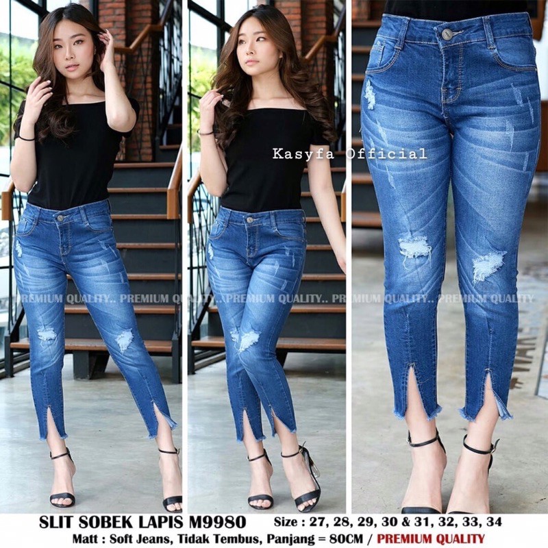 SARITA CELANA JEANS SOBEK WANITA 7/9 BELAH // SLIT SOBEK LAPIS 7/9 BELAH