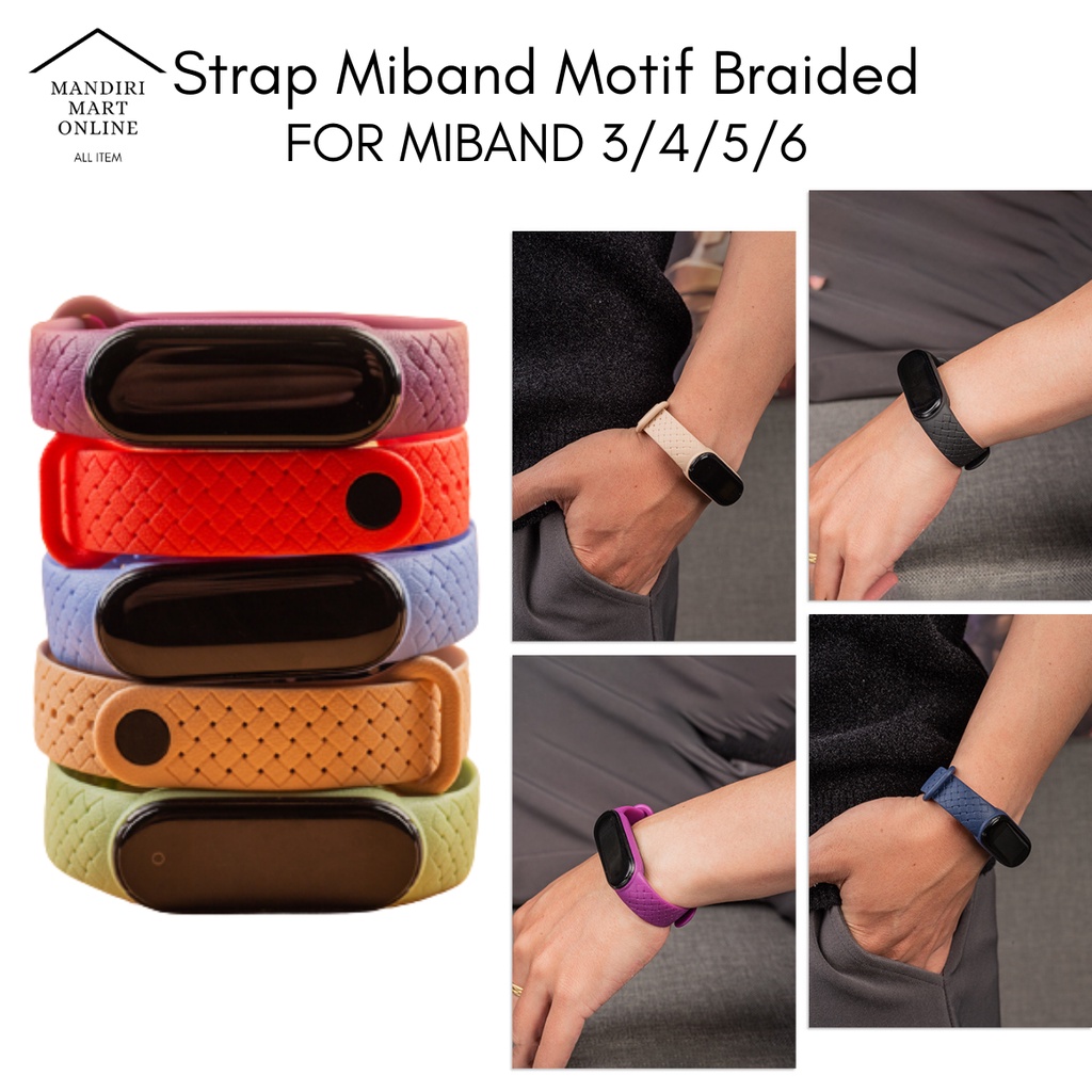 Strap MiBand 3/4/5/6 Strap Silicone  Motif Braided Tali Pengganti Xiaomi Mi Band 3/4/5/6 Warna Polos Braided