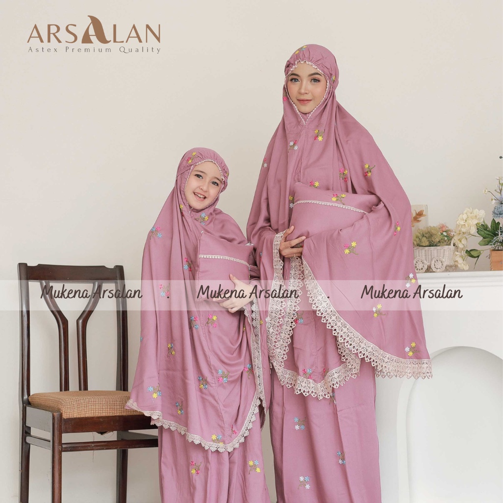 Mukena Couple Yasmin Bordir Melati Rayon Premium Dewasa anak Tanggung | Mukena Arsalan