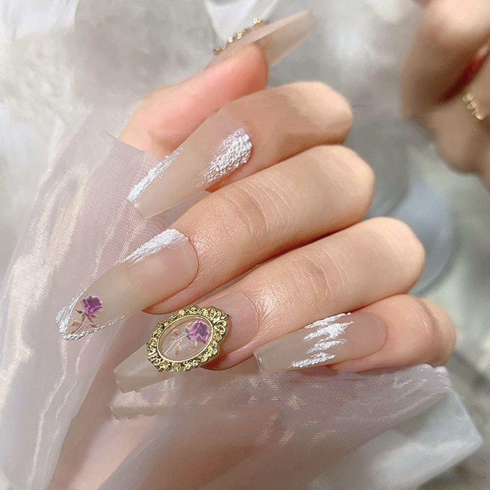 Needway Bingkai Foto Nail Art Dekorasi Emas Perak Alloy Hollow Ornamen Indah Klasik Retro DIY Nail Patch