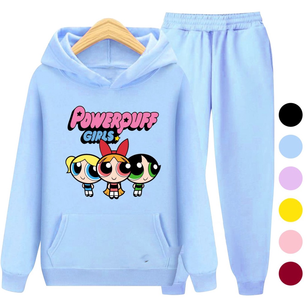 Setelan Anak Sweater Hoodie POWERPUFF GIRLS Anak Perempuan / Sweater Anak Kartun Size S - XXL , 3 - 15 Tahun