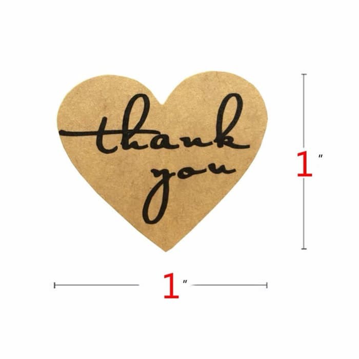 Paper Tags - 1&quot; Natural Kraft Heart Shape &quot;Thank You&quot; Sticker (10 pcs)