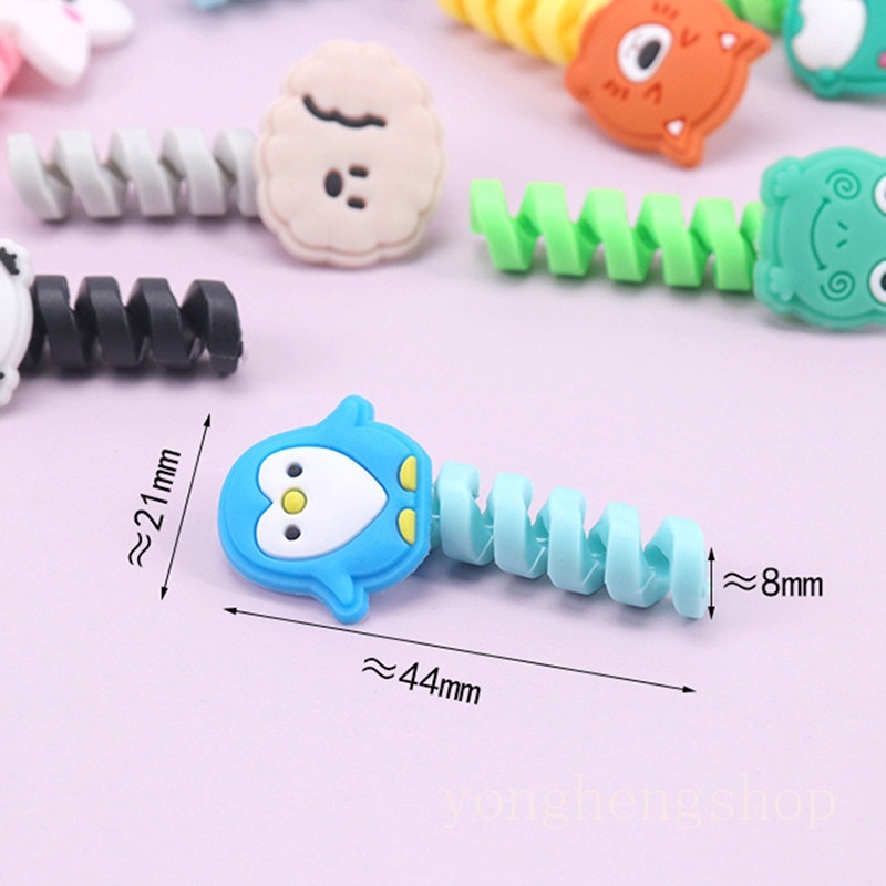 Pelindung Kabel Data / Charger USB Bentuk Spiral Bahan Silikon Motif Kartun Hewan