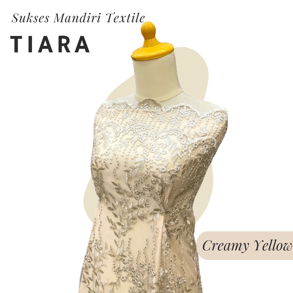 [TIARA] Brokat Brukat Tile Premium Mewah Warna Creamy Yellow Kuning Krem | Harga ½ meter = 50 cm (Ba