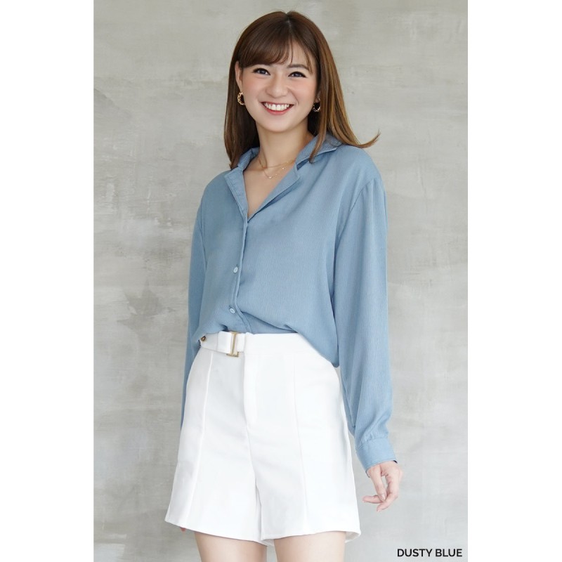 Basic Crinkle Shirt Atasan Kemeja Wanita