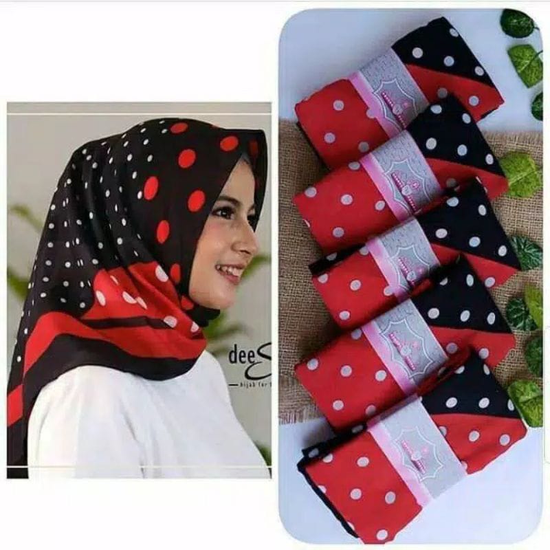 COD - Kerudung Segi Empat Denay Motif Polkadot Hitam Merah Leser Cuting Kuning Ursa Kerudung Kekinia