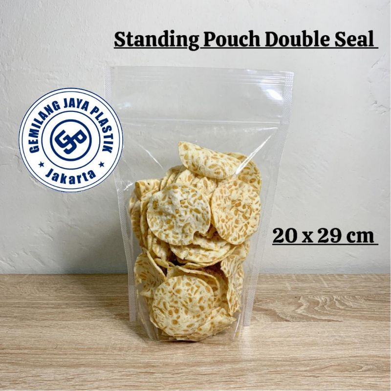 Plastik Standing Pouch Klip 16x32Cm/Kemasan Snack Berdiri Seal Lebar 20x29Cm