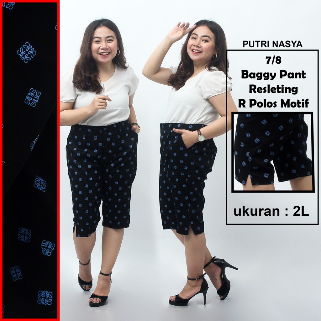 Celana 7/8 jumbo resleting polos motif/ baggy pant jumbo / celanapendek 8L-6L-5L-4L-2L-XL-S fit to L