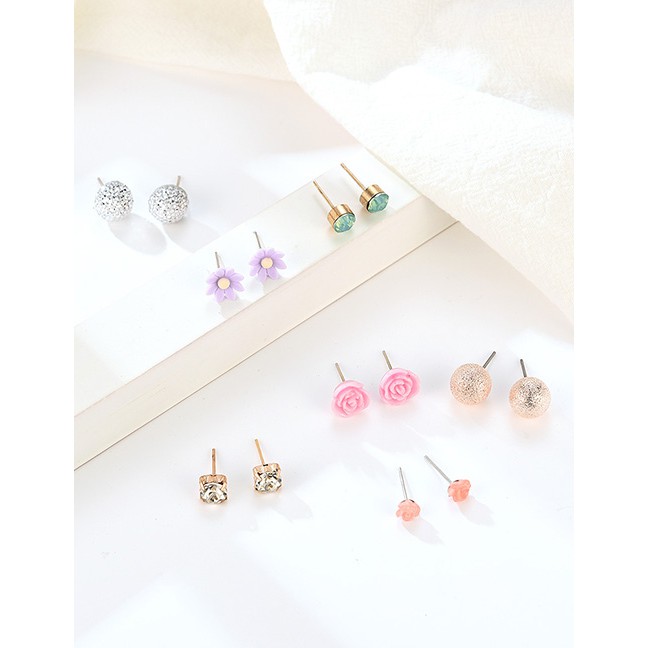 LRC Anting Set Fashion Color Love Collar With Gold Earrings Set (30 Pairs) F70864
