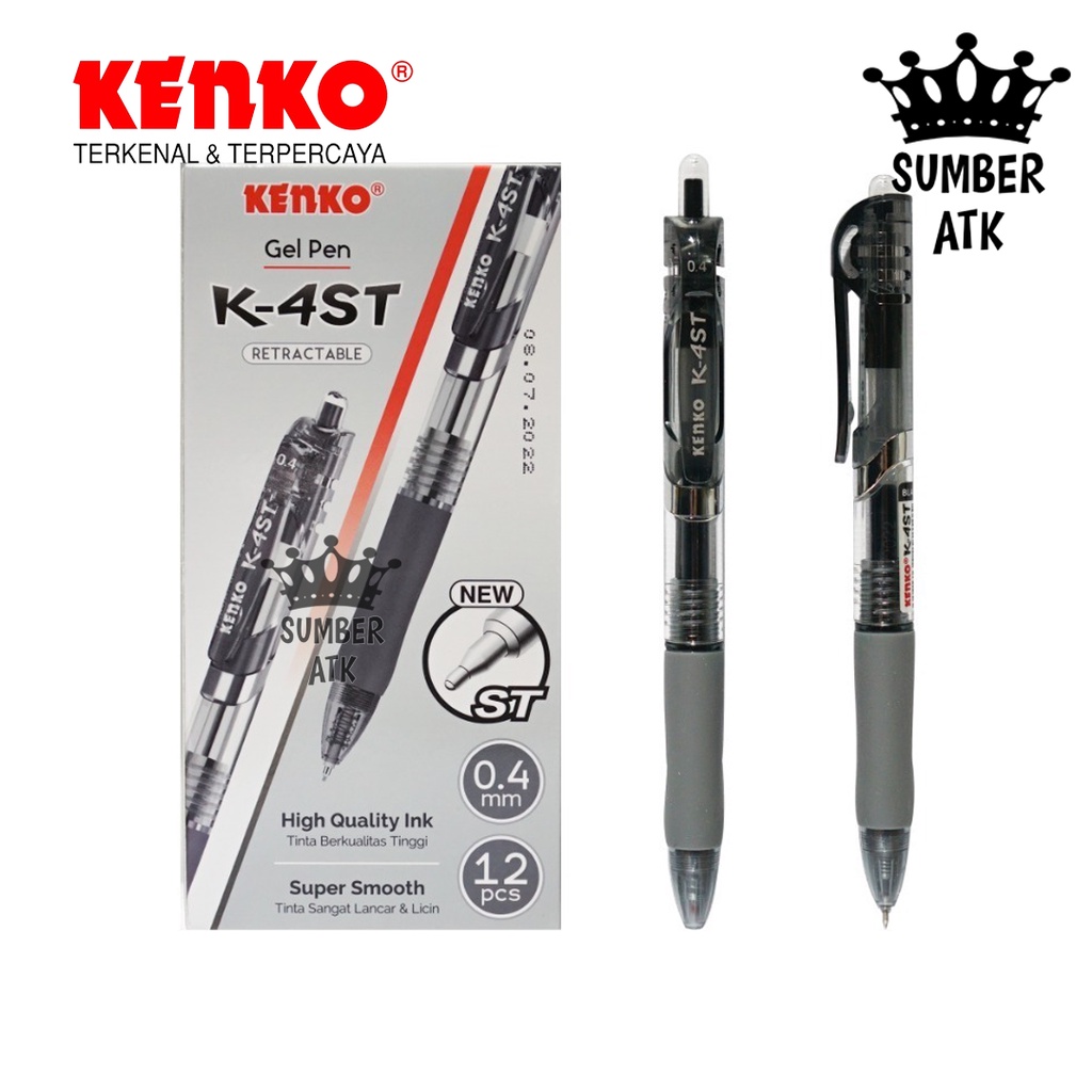 

Pena / Pulpen KENKO GEL PEN K-4ST 0.4 MM Hitam Retractable