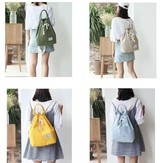 Korean Canvas String Backpack/ Tas Ransel Kanvas Korea Serut Backpack