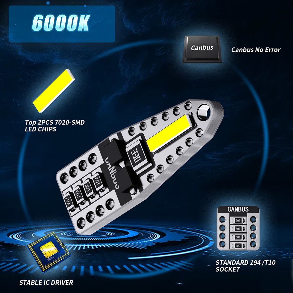 1pc Lampu Led Canbus T10 W5W 168 194 12V Warna Putih Untuk Interior / Plat Nomor Mobil