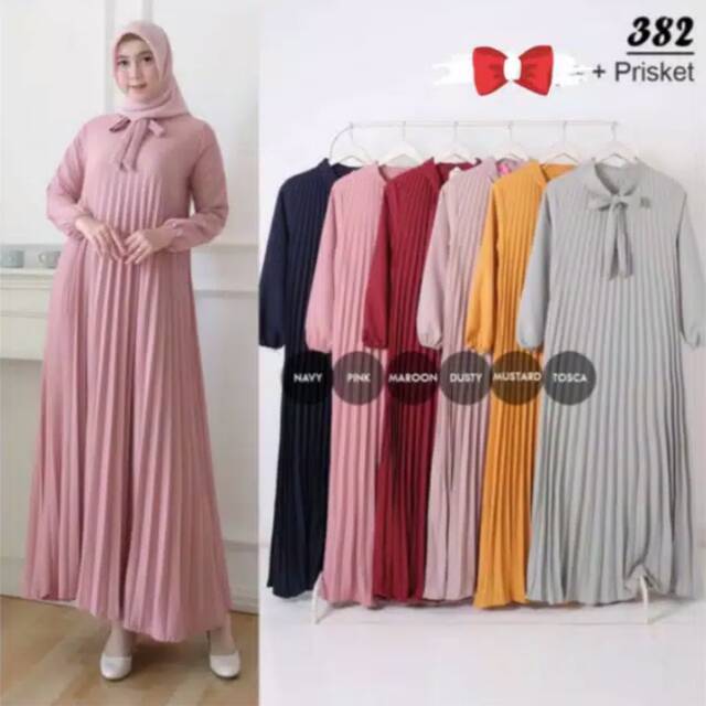 Gamis plisket import murah cantik kekinian