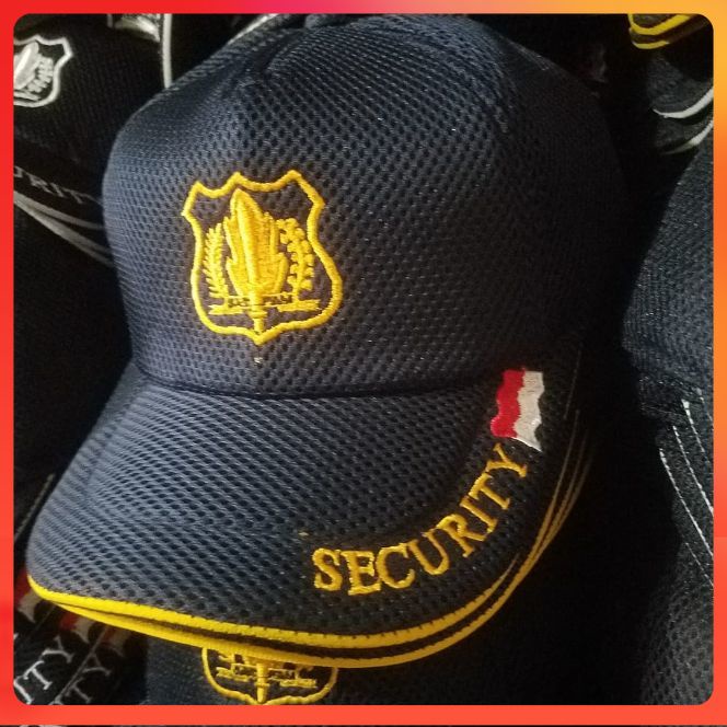 topi security hitam logo kuning