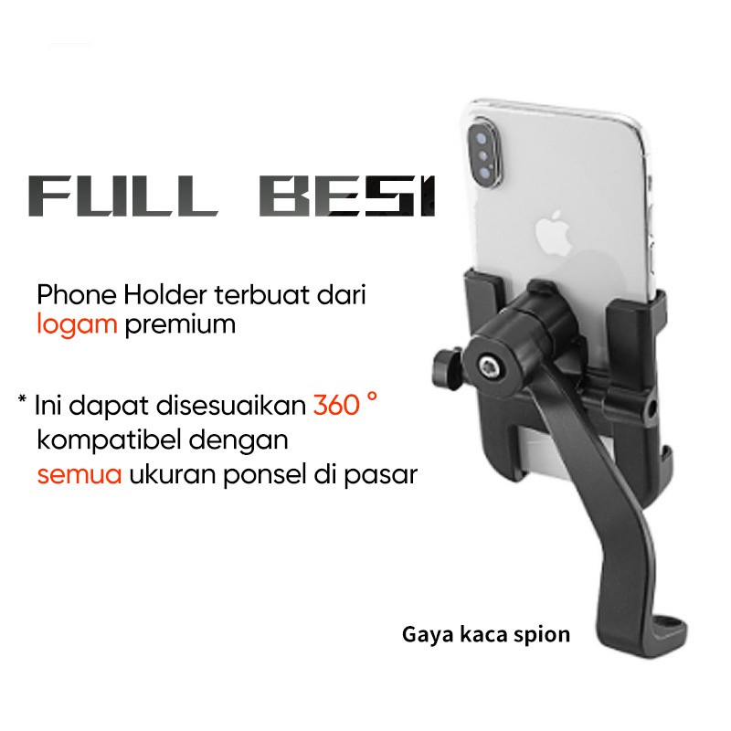 Holder Hp Motor Full Besi aluminium Spion Motor Universal HM20 / Holder HP Motor Spion Bahan Besi Full Metal Aluminium Sepeda Body Motorcycle Holder