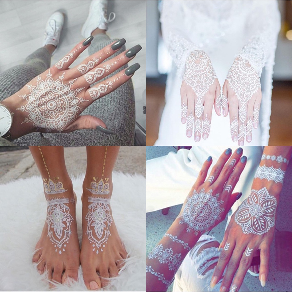 OVERFLOWS.ID  HENNA PUTIH MARUN / WHITE MAROON INSTAN / HENA STICKER TATTO TANGAN PENGANTIN 1 PCS 1 STIKER TATO TANGAN