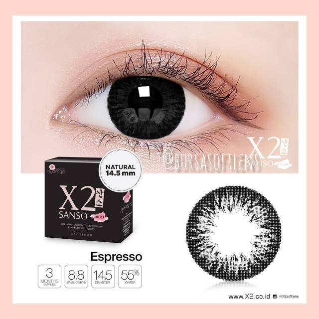 [FREE LENSCASE] SOFTLENS X2 SANSO BLACK 14.5MM &amp; 15MM NORMAL &amp; MINUS (-0.50 S/D -6.00)) X2  Hydrogel