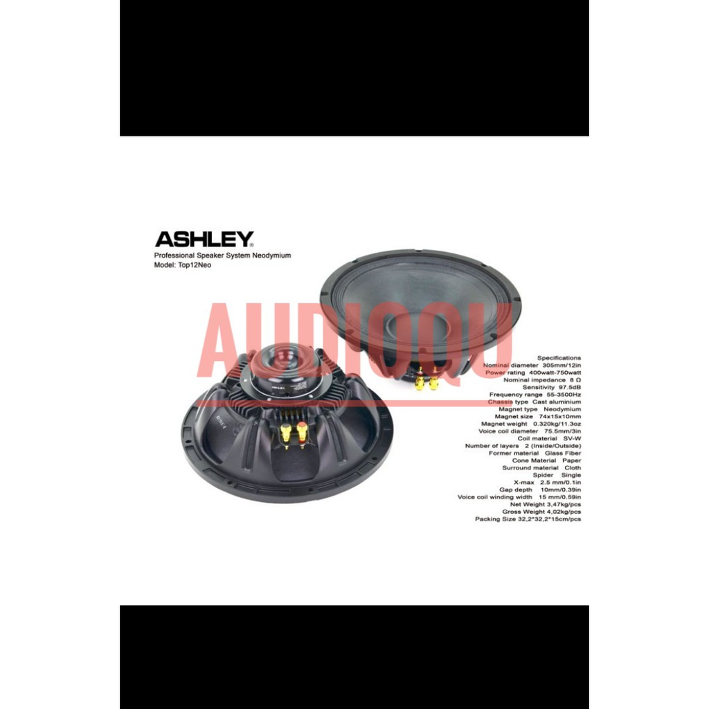Speaker Component Ashley Top 12 Neo Woofer 12 inch Original