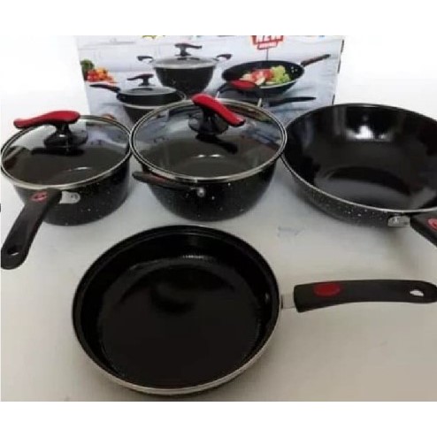 Panci Wajan Set Cookware Set 6pcs Panci Enamel With Tutup Kaca Panci set Q2 8830