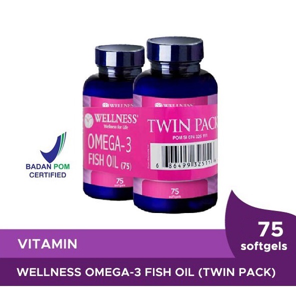 BUY 1 GET 1 WELLNESS Omega 3 Natural Fish Oil 1000 mg isi 75 Kapsul Lunak BPOM 1000MG TWINPACK / SATUAN