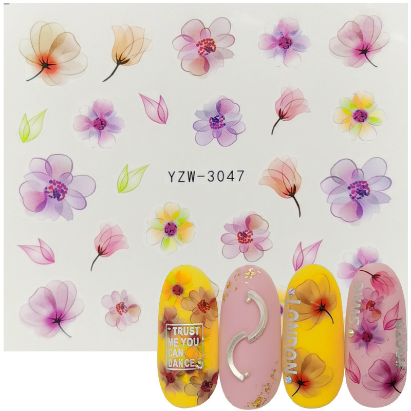 Stiker Kuku 3d Motif Bunga Cat Air Bahan Akrilik Untuk Dekorasi Nail Art