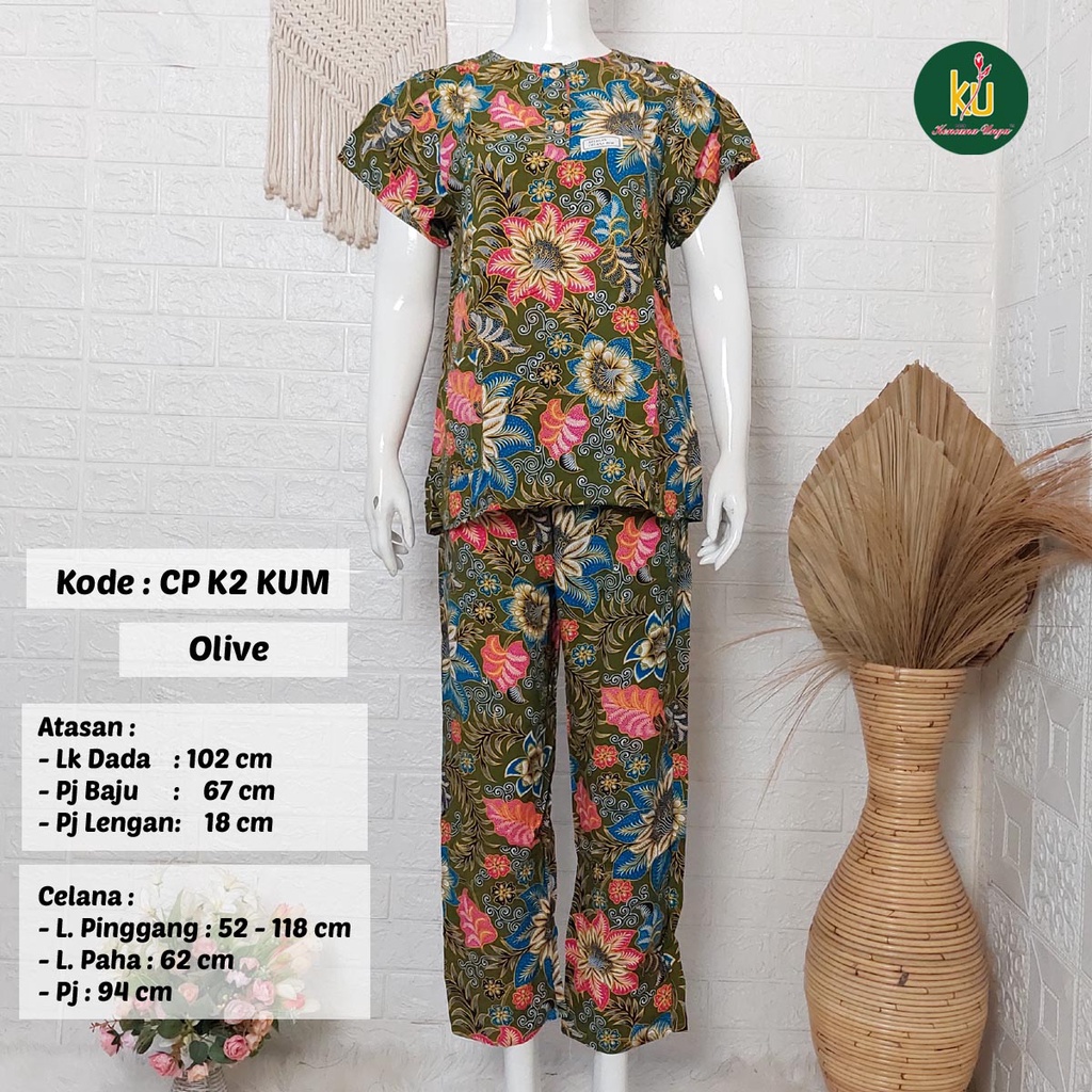 COD SETELAN BATIK KENCANA UNGU ASLI | Baju Santai Tidur Wanita Setelan Celana Panjang Piyama Motif-Olive D