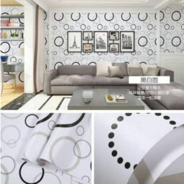 WALLPAPER DINDING MOTIF POLKADOT HITAM DASAR PUTIH 45cm x 10m