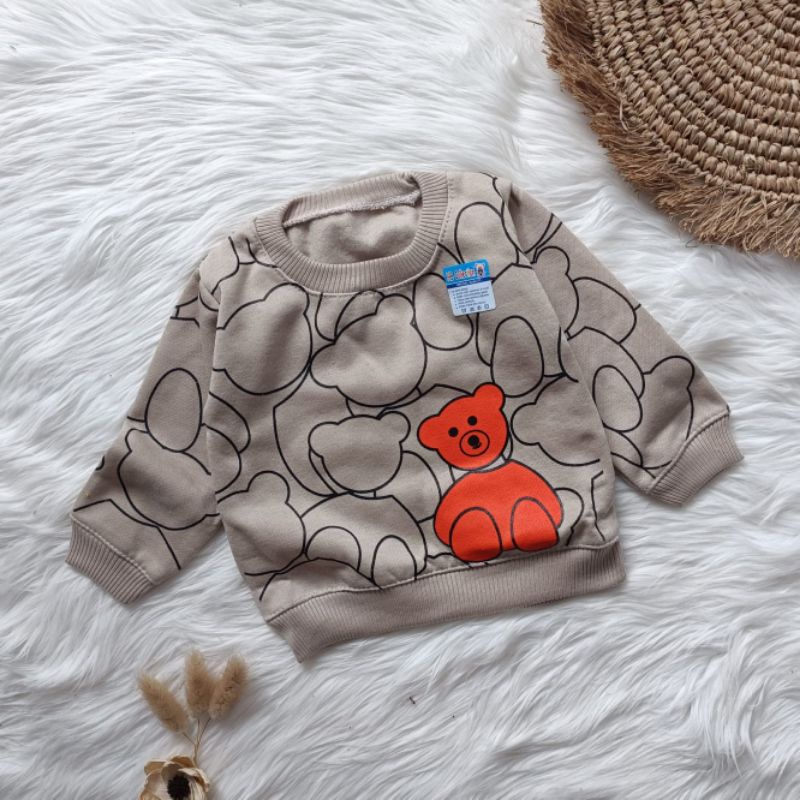 Sweater jaket bayi fleece motif bear oren 3-12 bulan