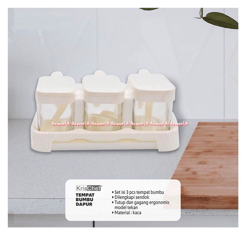 Krishome Set Tempat Bumbu 3 pcs Kotak Tempat Garam Gula Warna Putih Spice Jar Seasoning Herbs