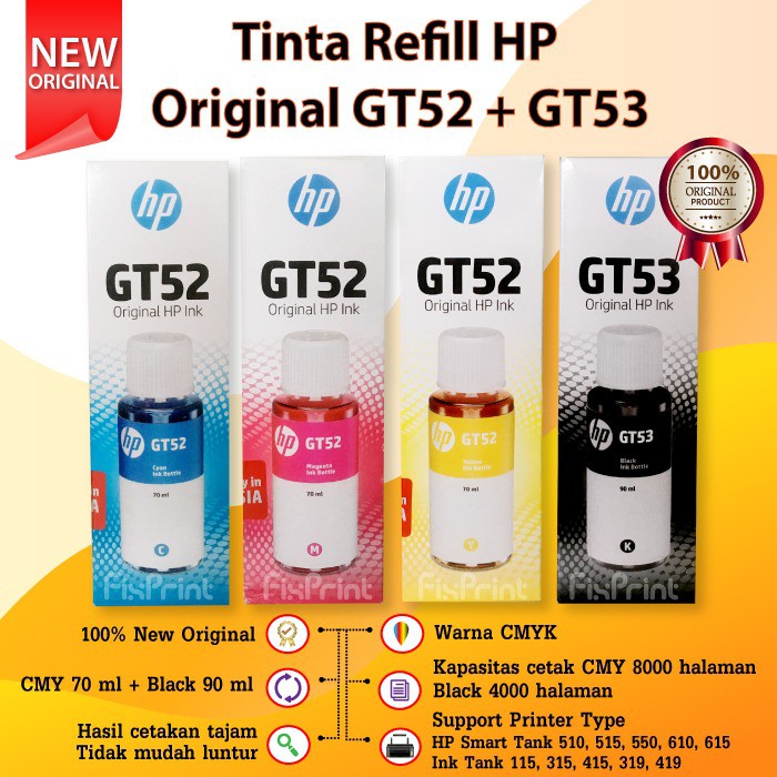 Tinta HP Original GT52 Cyan M0H54A 70ml,   Murah