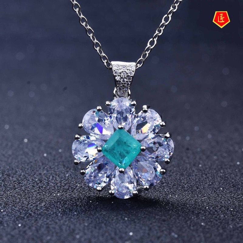 [Ready Stock]Natural Paraiba Necklace Ear Stud Jewelry Set