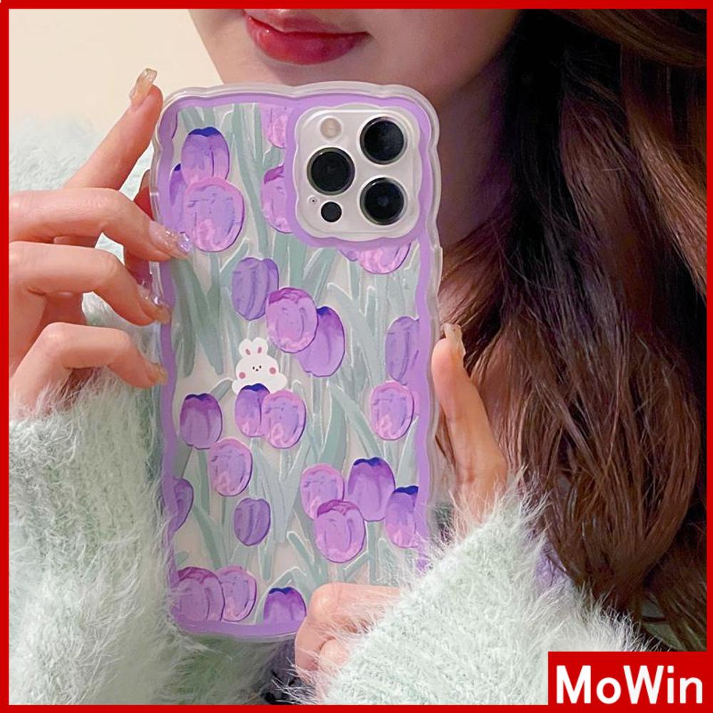 iPhone Case Silicone Soft Case Clear Case Wave Non-Slip Shockproof Camera Full Coverage Protection Purple Tulip For iPhone 13 Pro Max iPhone 12 Pro Max iPhone 11 iPhone 7 Plus