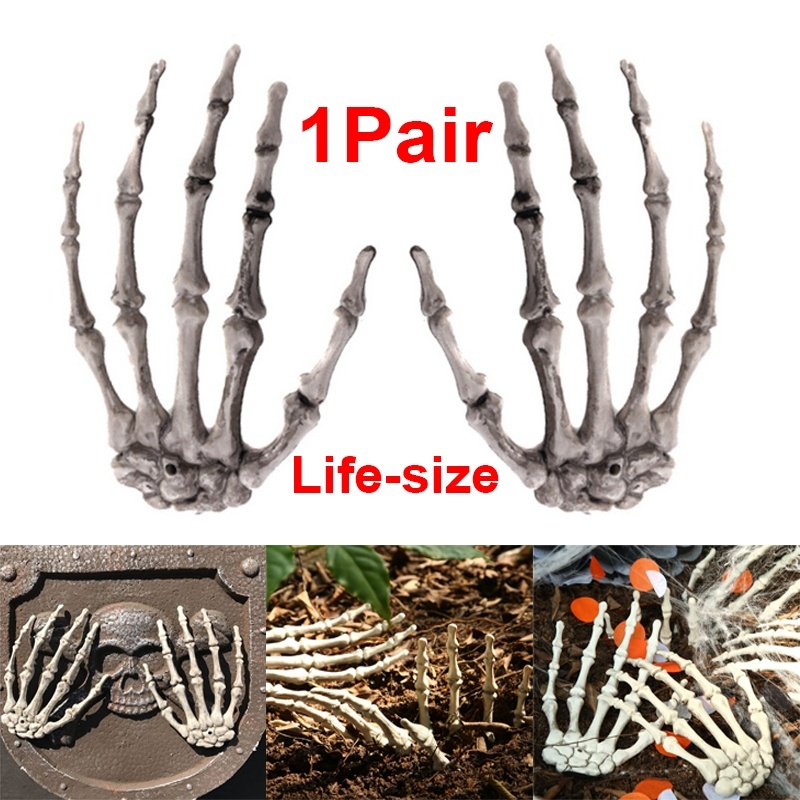 Hot Sale/[Produk Halloween] Halloween Realistis Life Size Skeleton Hands, Plastik Tulang Tangan Manusia Palsu, Untuk Pesta Zombie Tulang Terror Alat Peraga Mengerikan Dekorasi Halloween