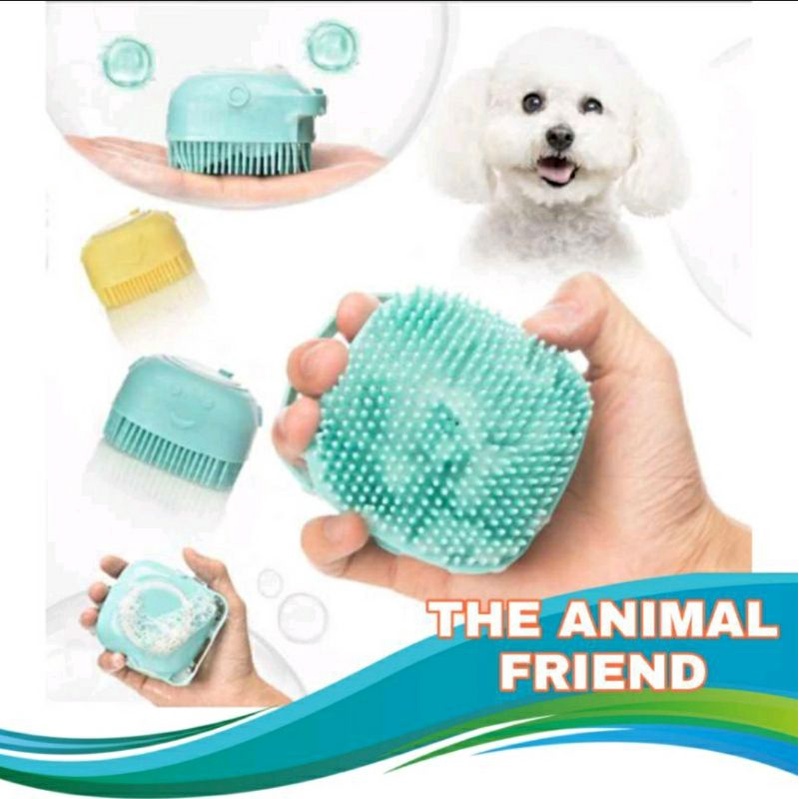 Sikat Mandi Dispenser Silicon Anjing Kucing Isi Shampo 2in1 Grooming - Pet Brush Sikat Mandi Anjing