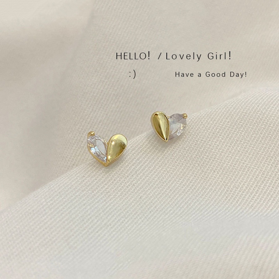 Anting Giwang Lapis Gold / Silver 925 Model Hati Dengan Kristal + Berlian Untuk Wanita