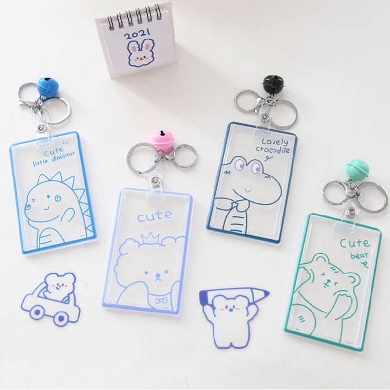 Holder Kartu Bahan Akrilik Transparan Motif Kartun Hewan Dengan Lonceng