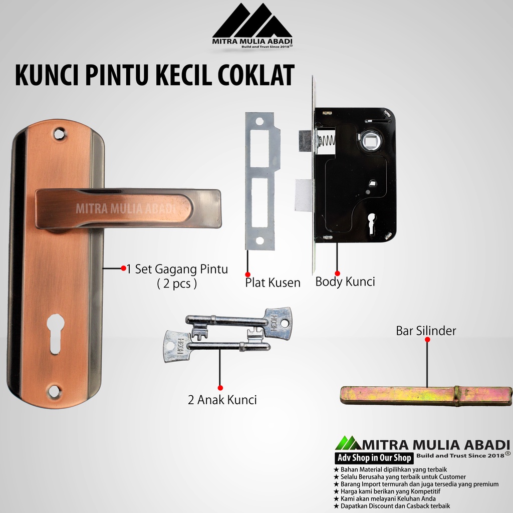 Kunci Gagang Handle Pintu Top i-Series COKLAT