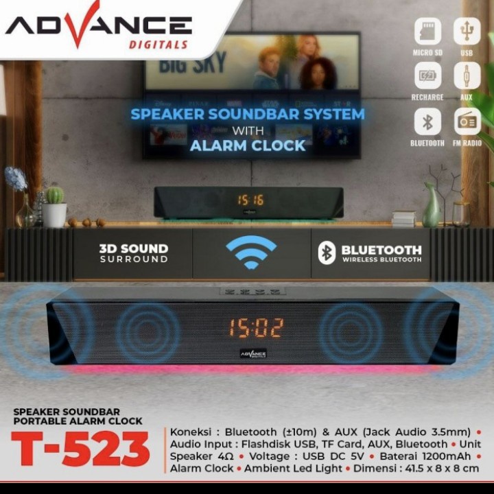 Soundbar Advance, speaker soundbar BT T-523/ Speaker Bluetooth Portable