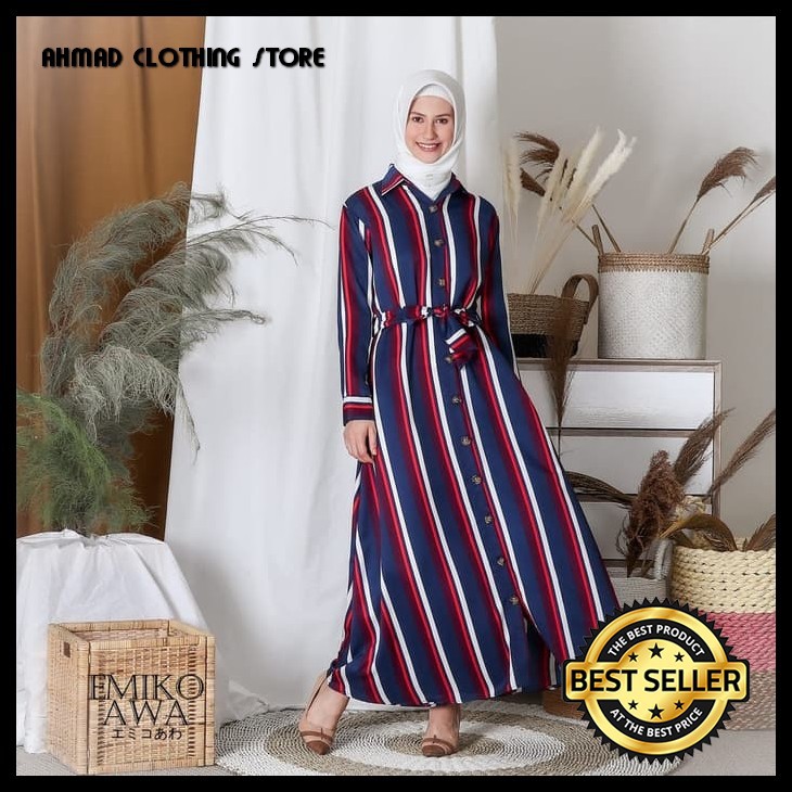 Baju Gamis Salur - Gamis Cewek Termurah Emikoawa Muslim Maxi Dress Wanita Busui Syari Jumbo - Merah