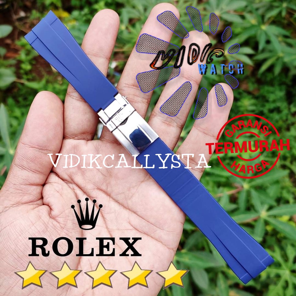 STRAP ROLEX TALI JAM ROLEX RUBBER FULL SET 20MM BLUE NAVY