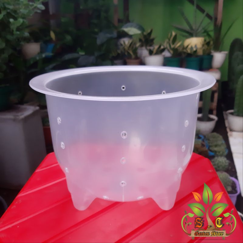 POT BUNGA NKT PANDA 21 BERLUBANG BENING TRANSPARAN | POT TANAMAN BERKUALITAS