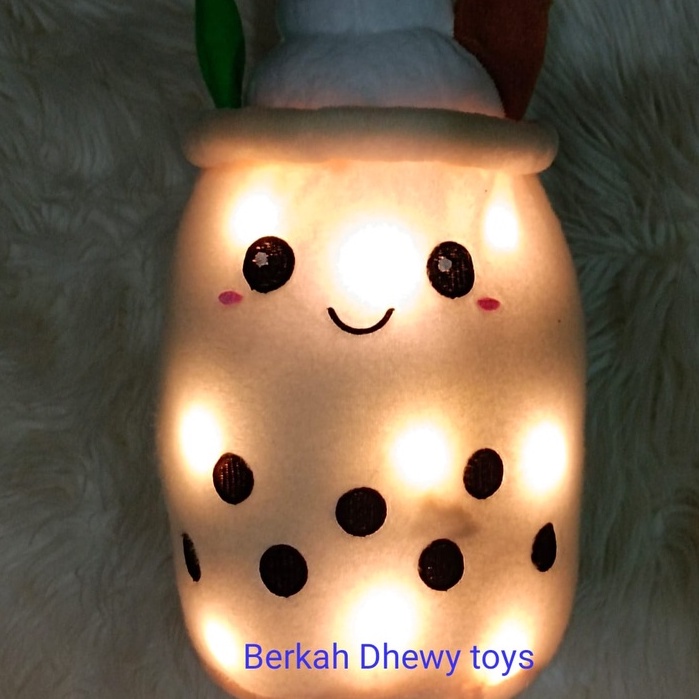 Boneka Boba Milk Tea and ice cream Plush LED dapat menyala Ukuran 35 cm