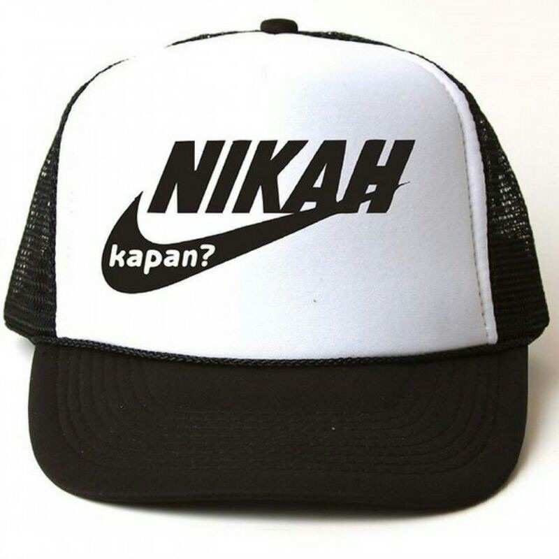 Topi Trucker Kapan Nikah - Hitam Putih