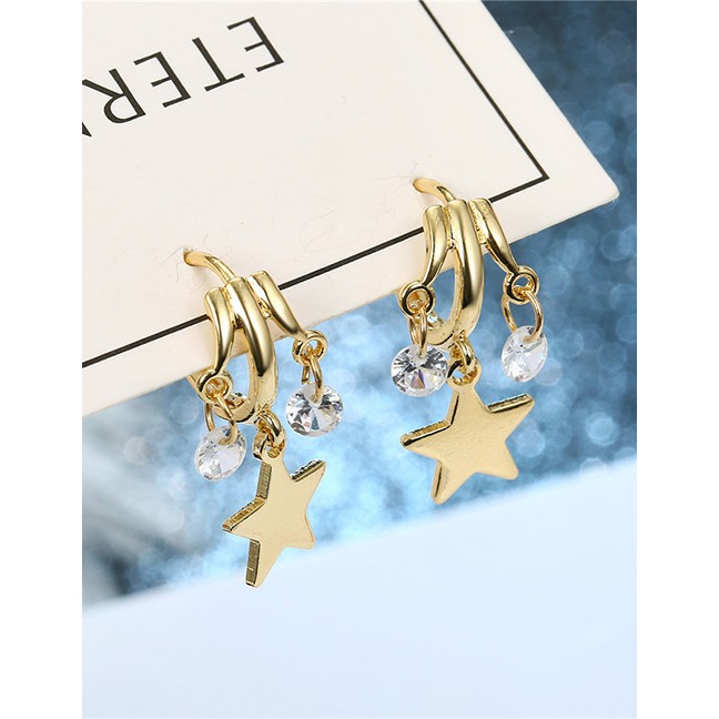 LRC Anting Tusuk Fashion Stars Geometric Inlay Zircon Earrings D46095