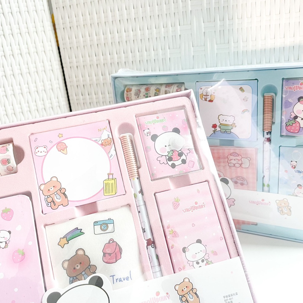 PAKET JURNAL ALAT TULIS 7 IN 1 MODEL BUNNY KELINCI IMUT READY 2 WARNA PAKET BOX STATIONARY LENGKAP ISI BUKU TULIS SOLATIP PEN STICKY NOTES DAN STIKER HARGA TERMURAH