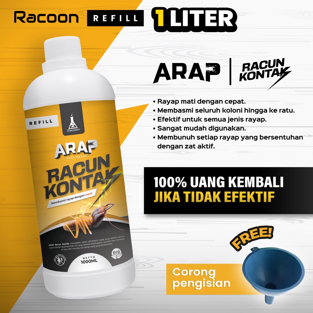 Racoon Anti Rayap Racun Kontak 1 LITER ARAP Quick Action RACOON Garansi 100% Uang Kembali