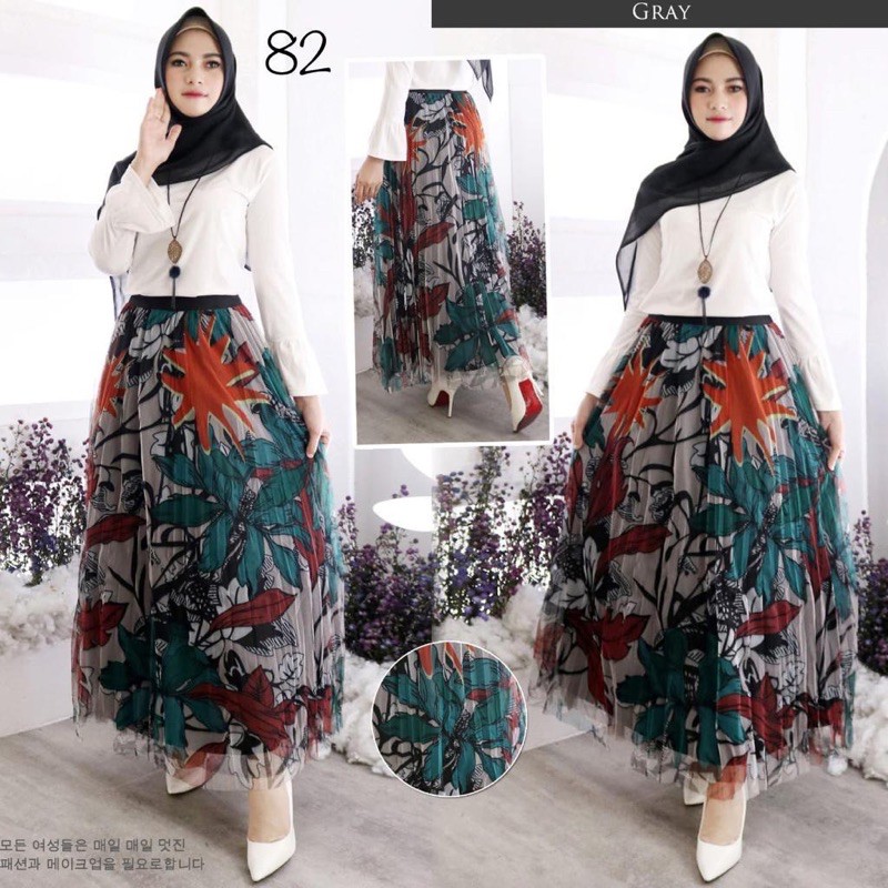 Rok Tutu Korea Panjang / Tutu Korean Maxi Skirt Import Floral Printing - KLV-2