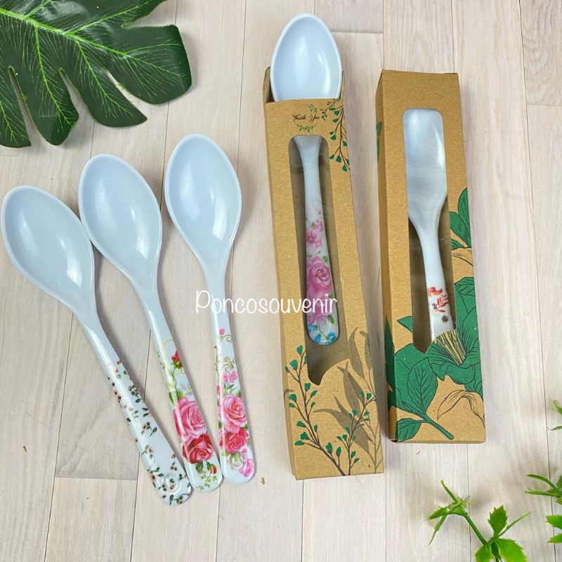 50 Pcs Sendok Makan Melamin Kemasan Box Rustic