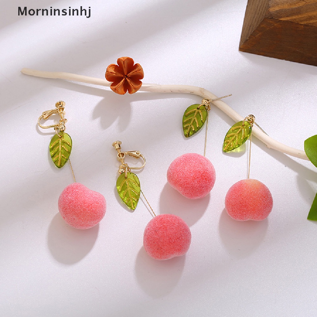 Mornin Anting Gantung Panjang Kait Fashion Motif Daun Peach + Rumbai Untuk Perhiasan Wanita / Pesta